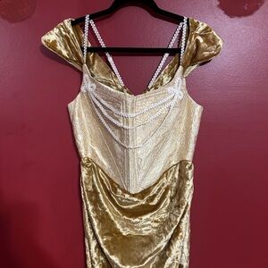 Lacemade Medusa Elegant Gold Velvet Dress Size XL